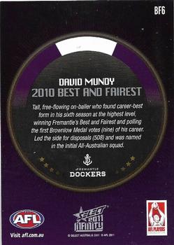 2011 Select AFL Infinity - Best & Fairest #BF6 David Mundy Back